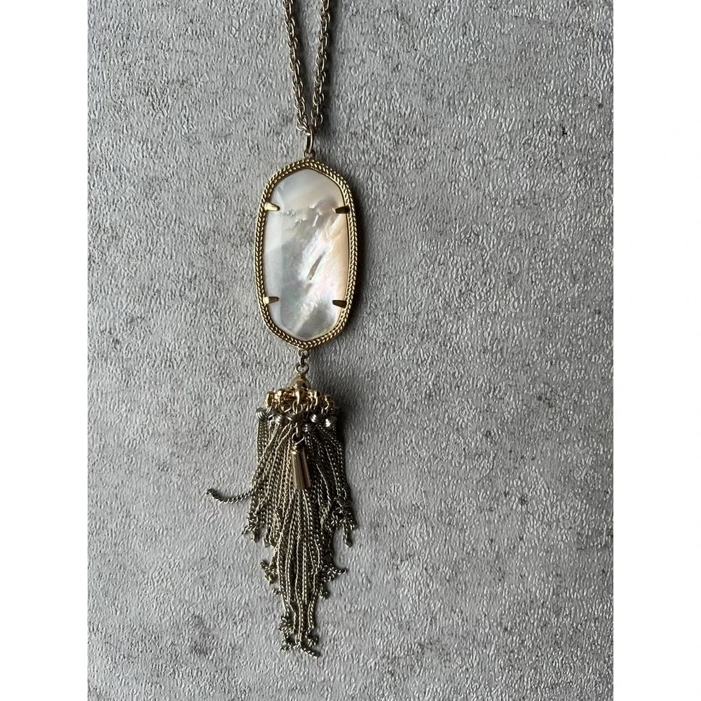 Kendra Scott Necklace Lot Rayne Pearl Druzy Lariat Tassel Long Party Jewelry - Picture 9 of 14
